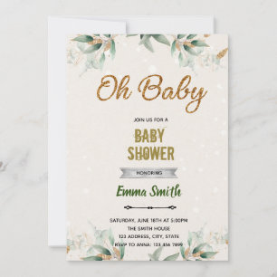 Greenery leaf baby shower theme invitation