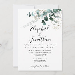 Greenery Leaf Gold Drawing Emerald Foliage Wedding Invitation