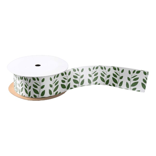 Greenery Leaf Pattern Satin Ribbon (Spool)