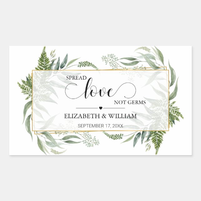 Greenery Leaf Spread Love Not Germs Hand Sanitizer Sticker (Front)