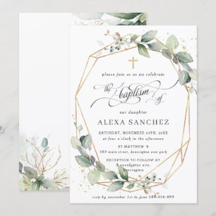 Greenery Leafy Foliage Baptism Geometric Invitation