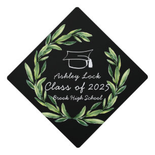 Greenery Leafy Wreath Name Class Year School Graduation Cap Topper