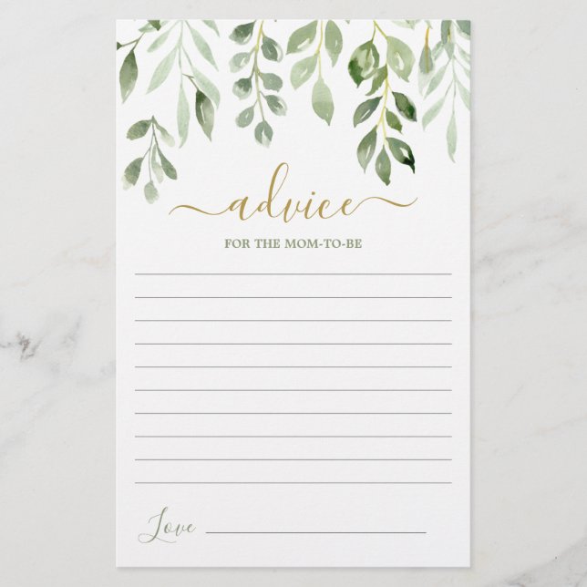 Greenery leaves Advice for the Mom To Be card (Front)