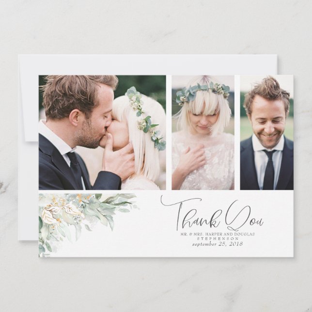 Greenery Leaves Boho Wedding Thank You Photo (Front)