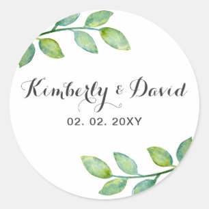 Greenery Leaves Botanical Wedding Classic Round Sticker