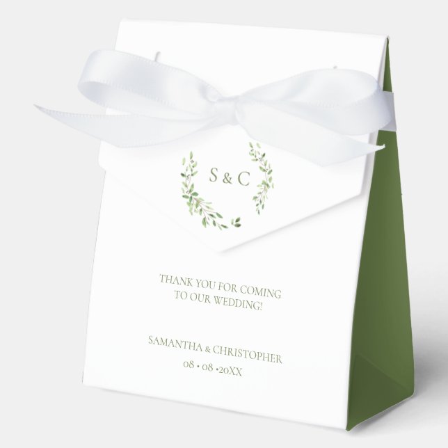Greenery Leaves Elegant Monogram Custom Wedding Favor Box (Front)
