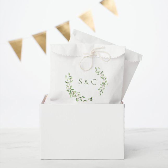 Greenery Leaves Elegant Monogram Wedding custom Favour Bag (Party)