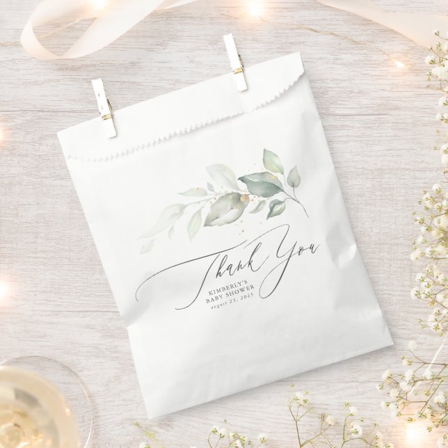 Greenery Leaves Elegant Script Thank You Favour Ba Bag (Clipped)