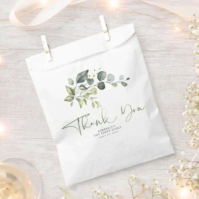 Greenery Leaves Elegant Thank You Favour Bag (Clipped)