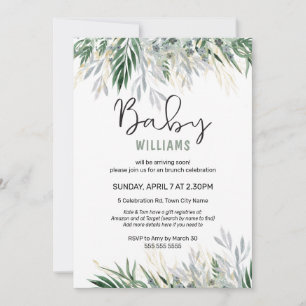 Greenery Leaves Foliage Baby Shower Invitation