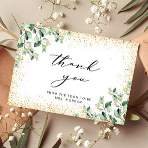 Greenery Leaves Gold Bridal Shower Thank You Card