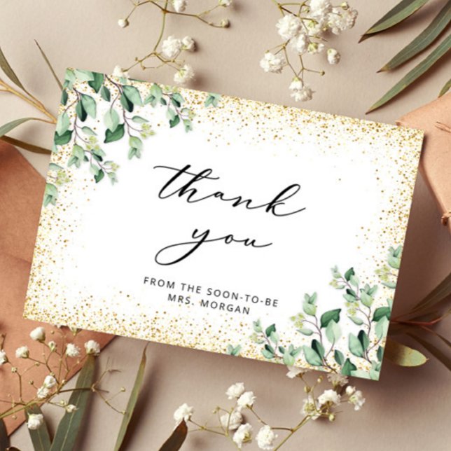 Greenery Leaves Gold Bridal Shower Thank You Card (Creator Uploaded)