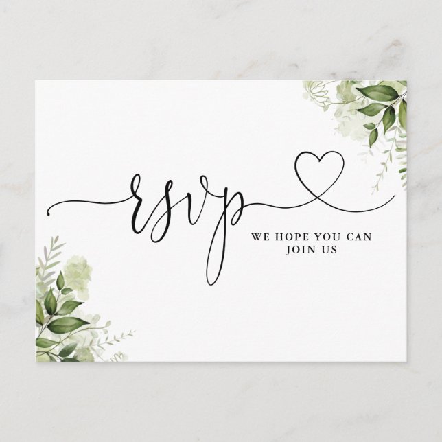 Greenery Leaves Heart Script Song Request Invitation Postcard (Front)