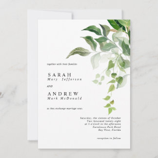 Greenery Leaves Modern Minimal Wedding Invitation