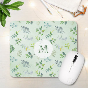 Greenery Leaves Monogram Personalized Mouse Pad