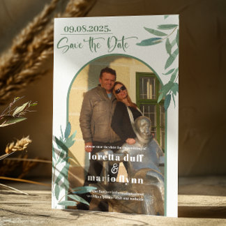 Greenery Leaves Photo Arch Save the date Invitation