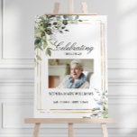 Greenery Leaves  & Photo Memorial Funeral  Poster<br><div class="desc">Funeral memorial poster featuring on the front a photo of the deceased,  thier name,  dates and elegant gold frame.  For further customization,  please click the "customize further" link and use our design tool to modify this template. If you need help or matching items,  please contact me.</div>