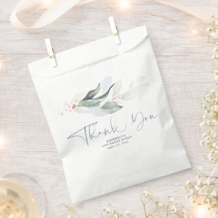 Greenery Leaves Rose Gold Dusty Blue Thank You Favour Bag