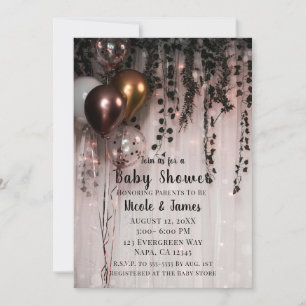 Greenery Leaves Rose Gold Lights & Ivy Baby Shower Invitation