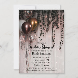 Greenery Leaves Rose Gold Lights Rustic Bridal Invitation