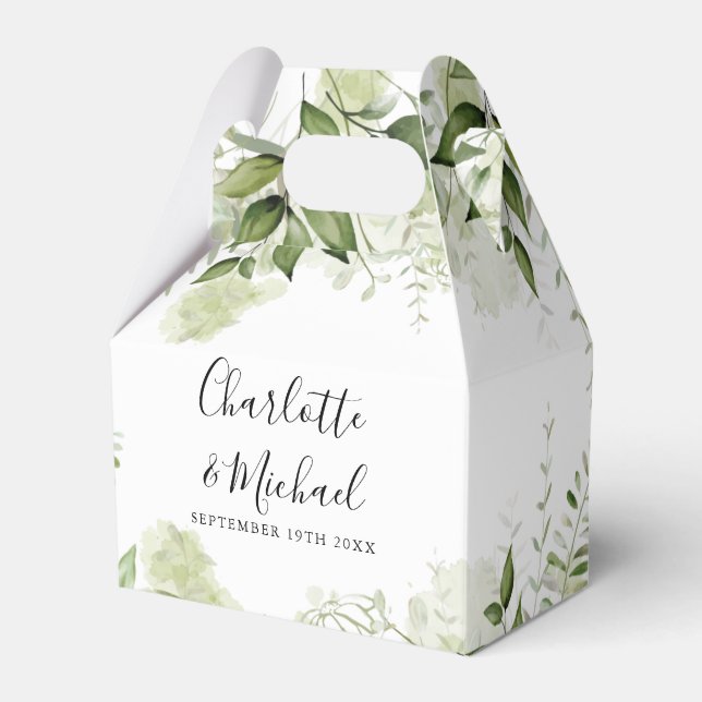 Greenery Leaves Signature Script Wedding Favor Box (Front Side)
