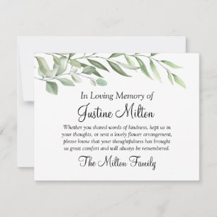 Greenery Leaves Sympathy Thank You Note Card