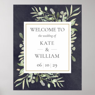 Greenery Leaves Wedding Chalkboard Welcome Sign