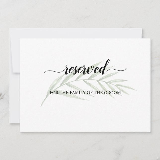 Greenery Leaves Wedding Reserved Seating Sign Invitation (Front)