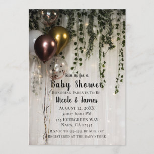 Greenery Leaves White Lights Rustic Baby Shower Invitation