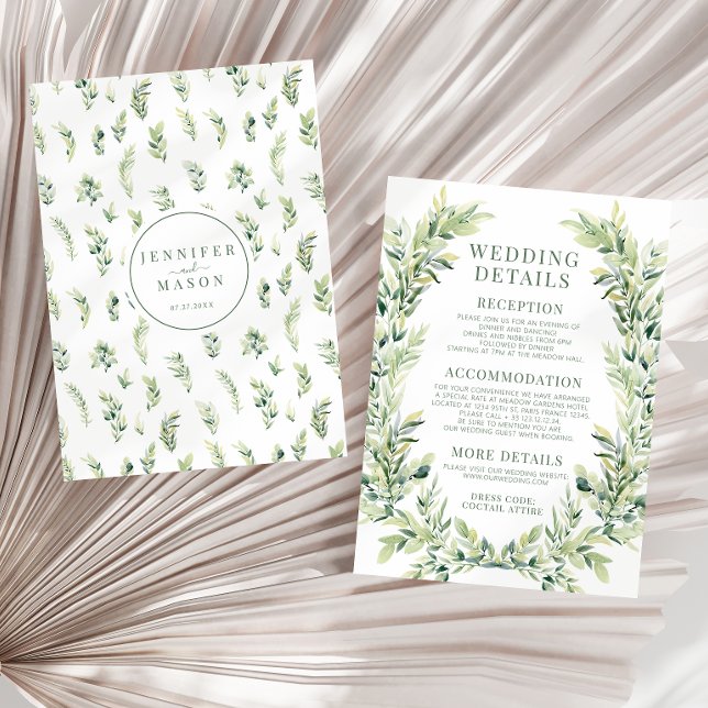 Greenery leaves wreath boho wedding details Card (Creator Uploaded)