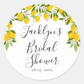 Greenery Lemon Blossom Bridal Shower Classic Round Sticker (Front)