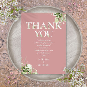 Greenery Letter Dusty Rose Baby Shower Poem Thank You Card