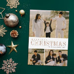 Greenery Letters 3 Photo Collage Christmas Foil Holiday Card<br><div class="desc">This beautiful holiday three photo collage card features lettering designed with greenery / foliage accents (flowers and leaves), which reads, "Merriest Christmas" in real foil over a white background. Foil is available in gold, rose gold, or silver. The background colour can be customized, if desired. The back of the card...</div>