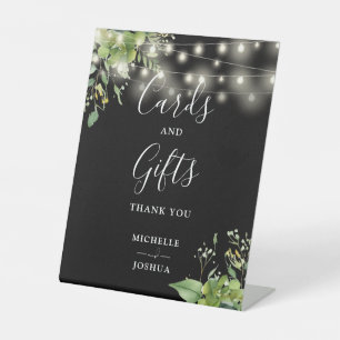 Greenery Lights Black And White Cards And Gifts Pedestal Sign