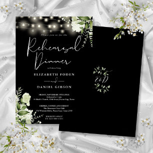 Greenery Lights Black And White Rehearsal Dinner Invitation