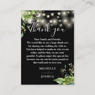 Greenery Lights Black And White Wedding Thank You Place Card
