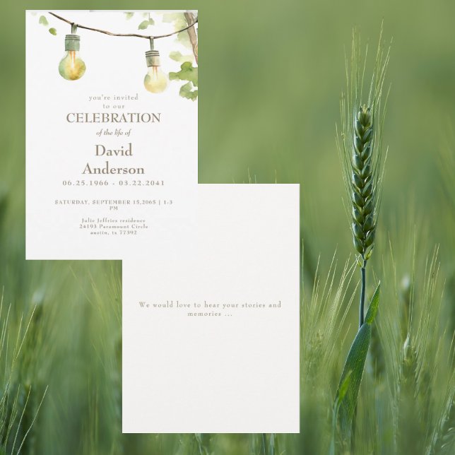 Greenery & Lights Celebration of Life Invitation (Creator Uploaded)