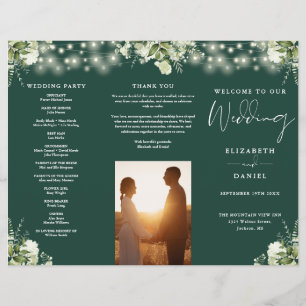 Greenery Lights Emerald Trifold Wedding Program