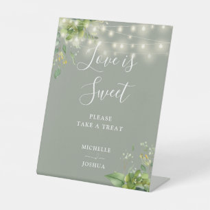 Greenery Lights Sage Green Love Is Sweet Favours Pedestal Sign