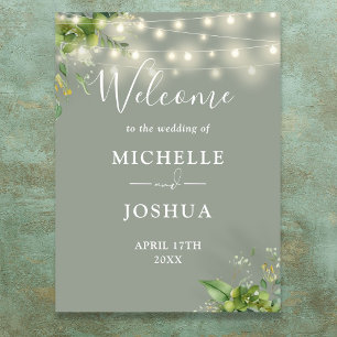 Greenery Lights Sage Green Wedding Welcome Sign