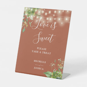 Greenery Lights Terracotta Love Is Sweet Favours Pedestal Sign