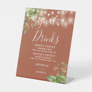 Greenery Lights Terracotta Signature Drinks Pedestal Sign