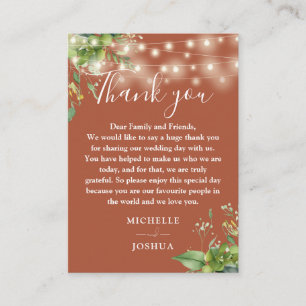 Greenery Lights Terracotta Wedding Thank You Place Card