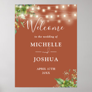 Greenery Lights Terracotta Wedding Welcome Sign