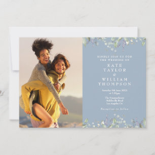 Greenery Lilac Floral Dusty Blue 2 Photo Wedding Invitation