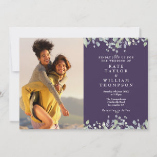 Greenery Lilac Floral Purple 2 Photo Wedding Invitation