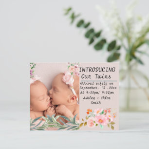 Greenery lily flowers mom of twinbaby announcement postcard