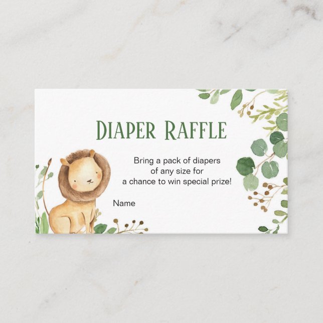 Greenery Lion Baby Diaper Raffle Card, Enclosure Card (Front)