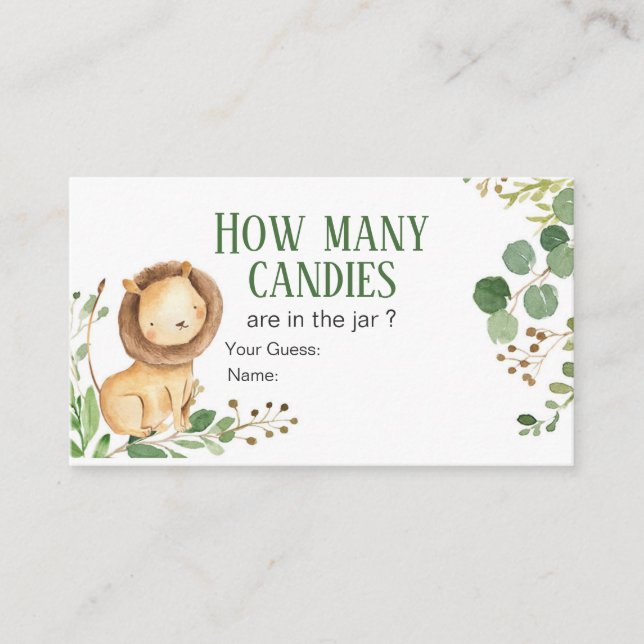 Greenery Lion Baby How Many Candies Enclosure Card (Front)