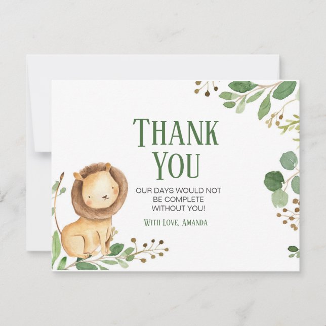 Greenery Lion Baby Shower Thank You Card (Front)